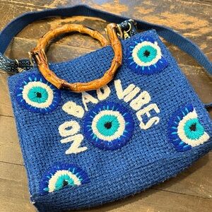 Handcrafted Blue Tote with Bamboo Handle